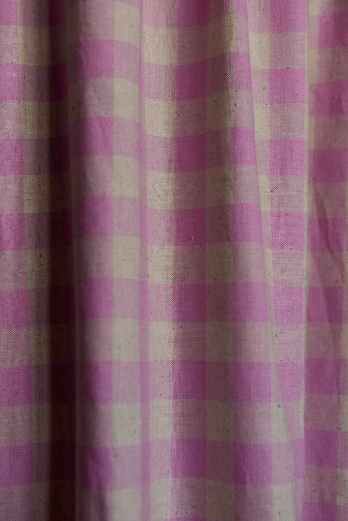 Pink Bed Canopy with gingham fabric closeup